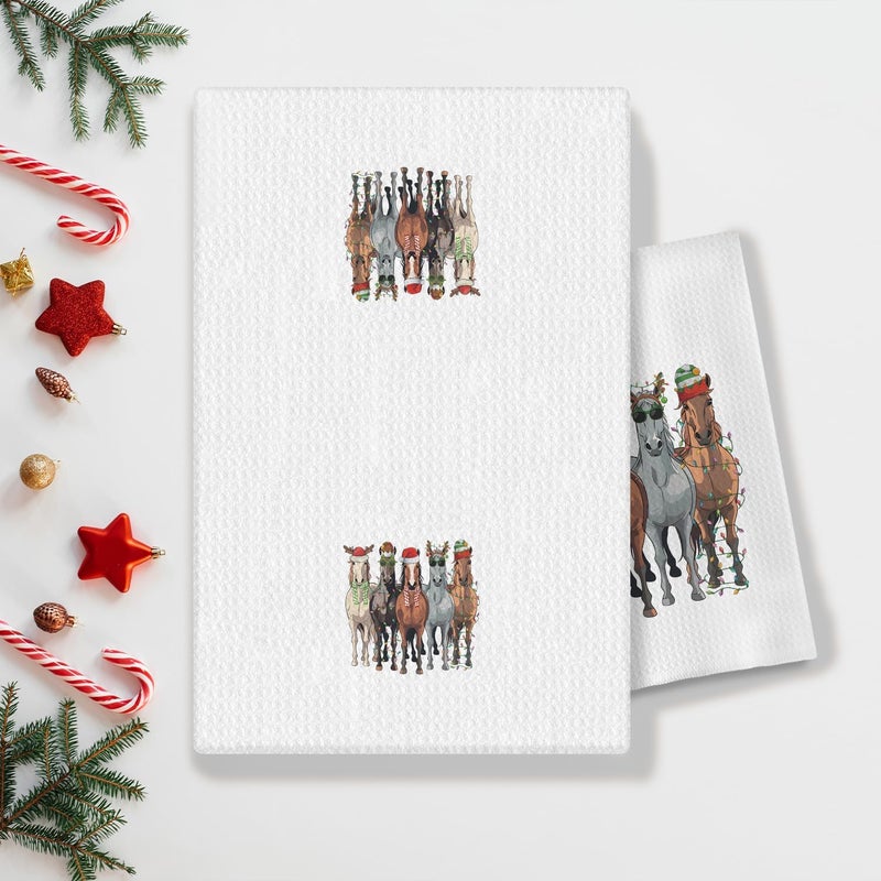 COWEB Christmas Horse Kitchen Towels, Horse Gifts for Women Girls, Gifts for Horse Lovers, Christmas Horse Decorations Dish Towels Tea Towels for Kitchen, Christmas Hand Towels for Bathroom, 16x24 Inch - Image 2
